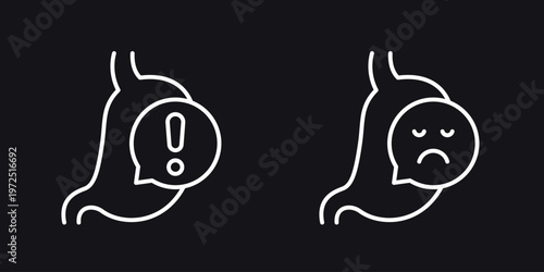 digestion problems line icons with stomach, vector design