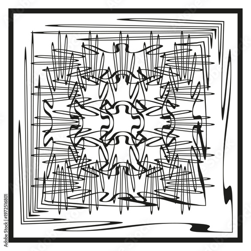 Abstract square pattern. Geometric line Vector. Ornate lattice design. Linear symmetry art. Manual vector only. No autotrace used.