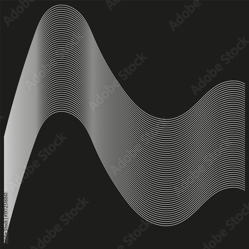 Wave line pattern. Black backdrop Vector. Flowing motion symbol. Abstract curve emblem. Manual vector only. No autotrace used.