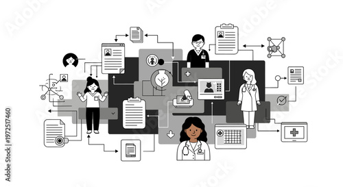 A modern, clean graphic illustrating data movement and processing. Ideal for explaining complex systems, technical concepts, or digital workflows in p