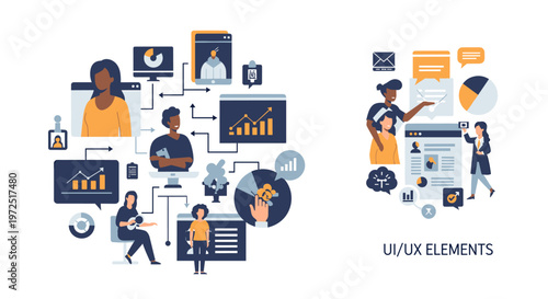 Illustrative icons conveying data analysis, growth, and progress. Perfect for presentations, infographics, and website design to communicate positive 