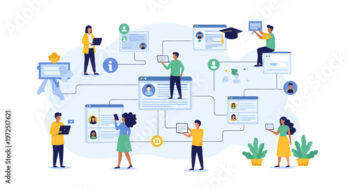 A thoughtful man holds a tablet, enveloped in a calming blue bubble. Ideal for illustrating creativity, brainstorming, and modern communication in mar