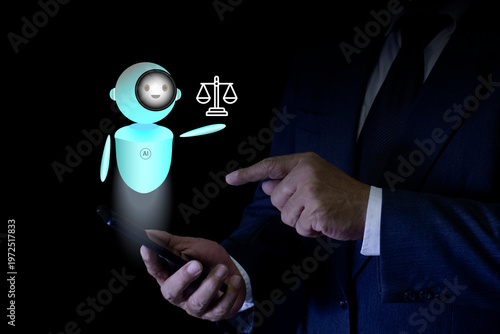 Justice and laws concept. AI ethics or AI law, developing AI codes of ethics. Concept of Internet law design.