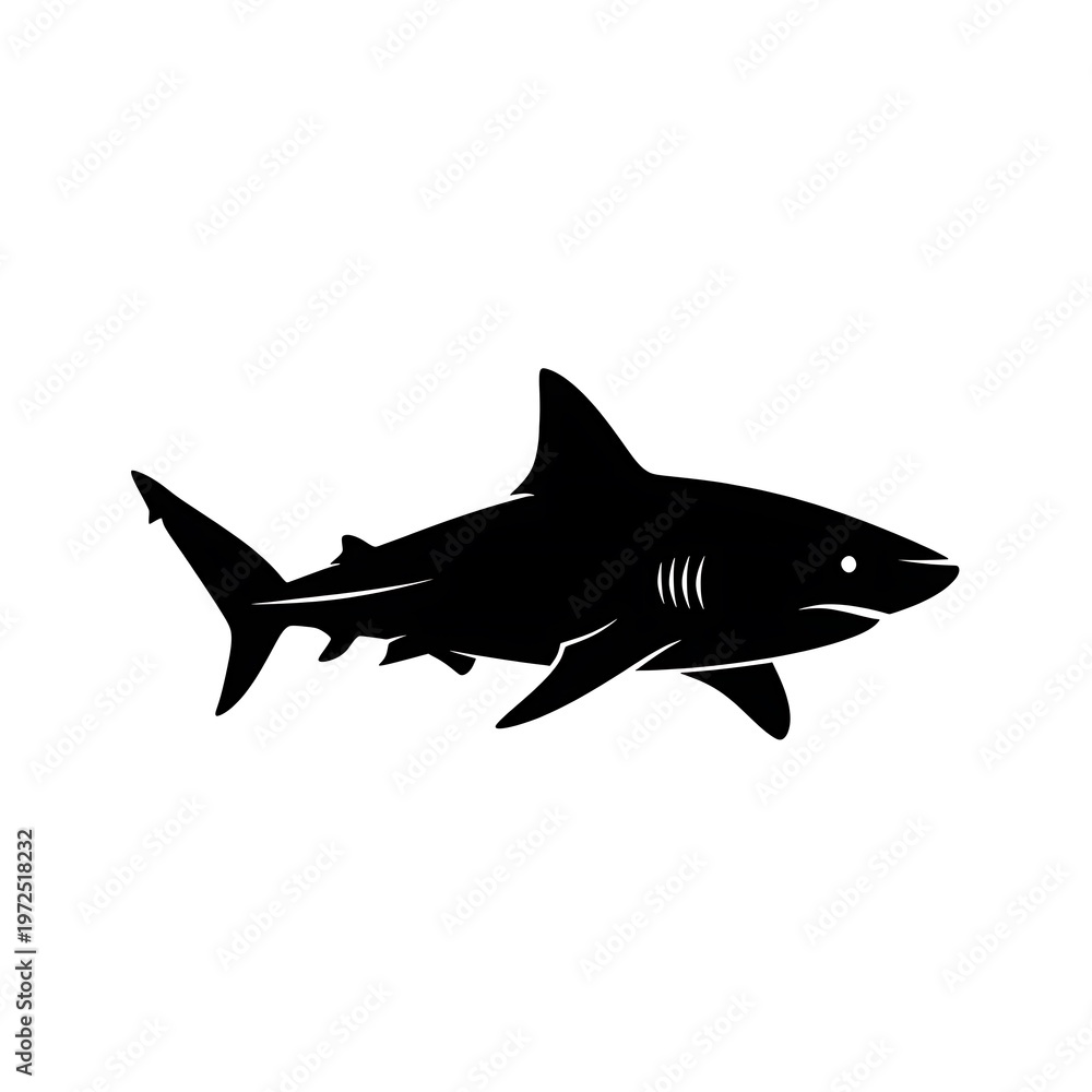 Fototapeta premium Black silhouette of a shark swimming.