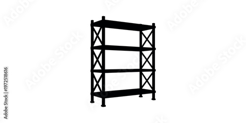 Black metal shelving unit with four shelves industrial rack
