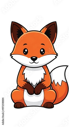 Cute cartoon fox sitting down.