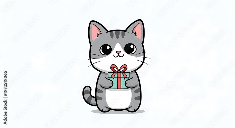 Fototapeta premium Cute cartoon cat with gift box.