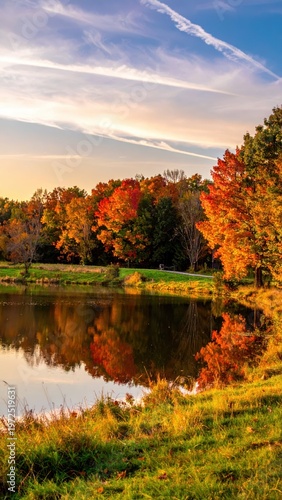 Scenic Autumn Landscape with Colorful Trees and Calm Reflection