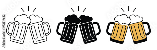 Three Styles of Beer Mugs Clinking Together with Foam