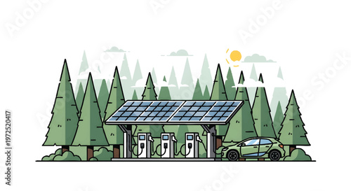 Eco friendly solar powered charging station in forest