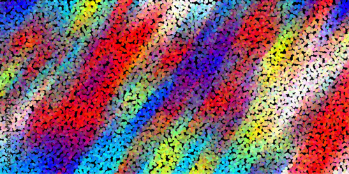 Dazzling Stippled Abstract Background with Diagonal Rainbow Stripes and Vibrant Color Dots on Black vector