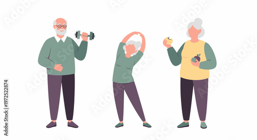 Elderly people doing various exercises and staying active.