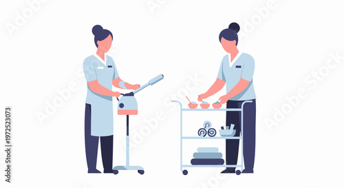 Hotel Housekeeping Staff Preparing Room Service Cart.