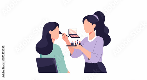 Makeup artist applying cosmetics to a womans face.