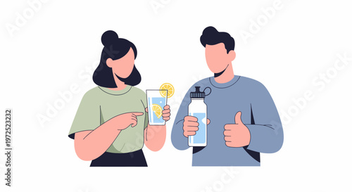 Man and Woman Hydrating with Water and Lemonade.