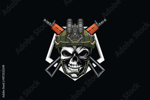 Skull with military helmet and cross rifle vector image template