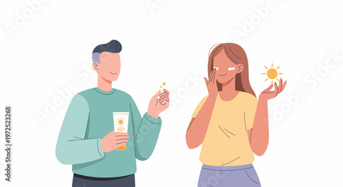 Man and Woman with Sunscreen and Sun Protection.