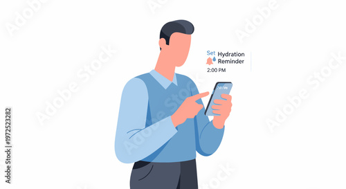 Man Checking Phone for Hydration Reminder.