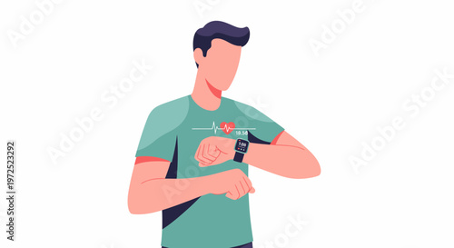 Man Checking Smartwatch Time on Wrist.