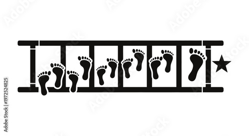 Black Silhouette of Footprints Progressing Through a Speed Training Grid Towards a Star Symbol, Representing Athletic Growth and Fitness Success Goals.