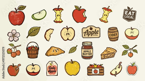 Harvest Apple Assortment Delicious Fruit Icons and Illustrations for Food and Drink Concepts