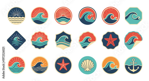 Collection of ocean themed sticker icons.