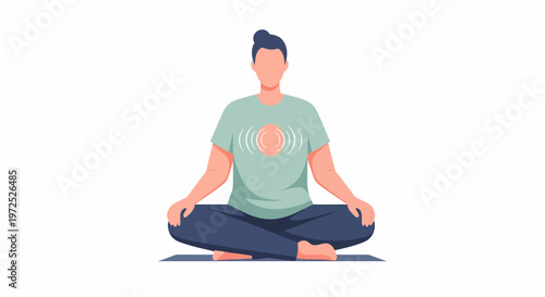 Man Meditating in Lotus Pose on Yoga Mat.