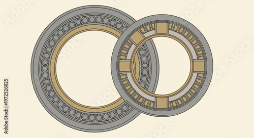 Detailed illustration of mechanical ball bearings.