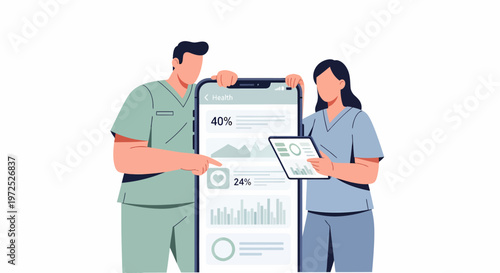 Medical Professionals Analyzing Data on a Large Smartphone.