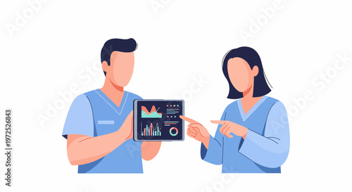 Medical Professionals Analyzing Patient Data on Digital Tablet.