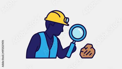 Geologist Examines Rock With Magnifying Glass