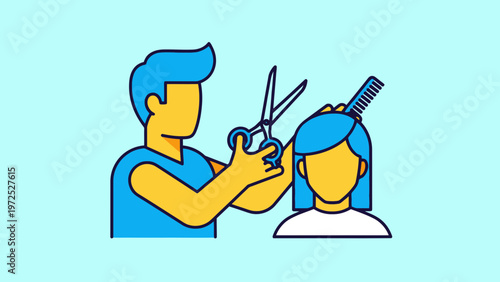 Hair stylist cutting hair with scissors and comb