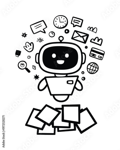 Cute Robot with of Communication, Technology, and Data