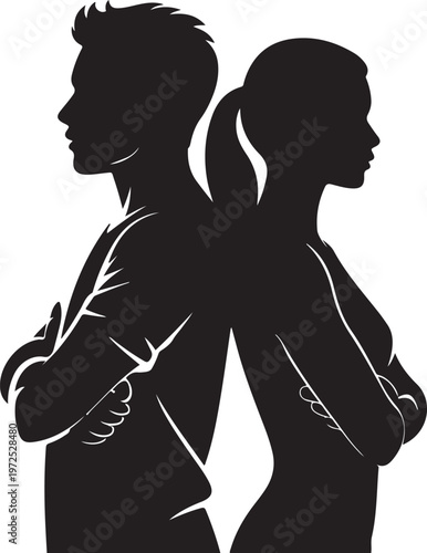 Silhouette of a best friend turned away from each other with arms crossed