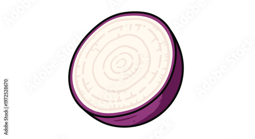 A perfectly halved red onion, revealing its vibrant purple layers and white concentric rings, showcasing its intricate internal structure.