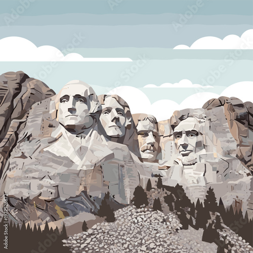 Mount Rushmore National Memorial, a colossal sculpture carved into the granite face of Mount Rushmore in the Black Hills of South Dakota, USA, featuring the heads of four U.S. presidents.