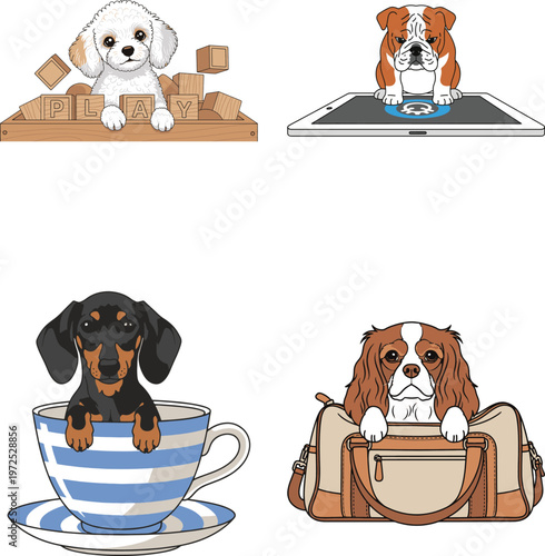 Dogs interacting with technology and playing