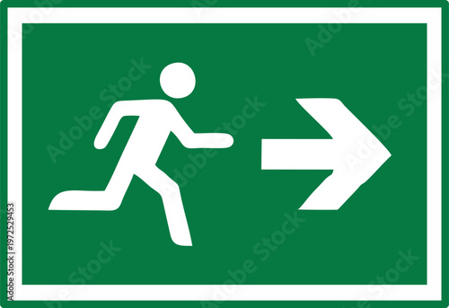 Green Emergency Exit Sign with Running Person and Right Arrow
