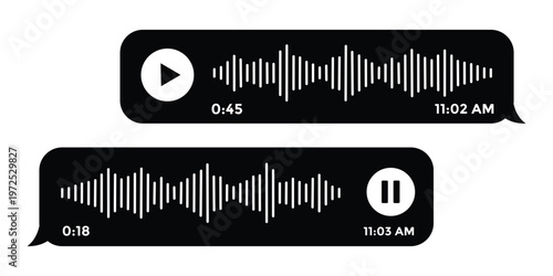 Voice Message Icon Set – Audio Dialogue, Voice Memo, Sound Playback Vector