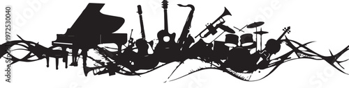 Musical Instruments Silhouette in Black and White Color