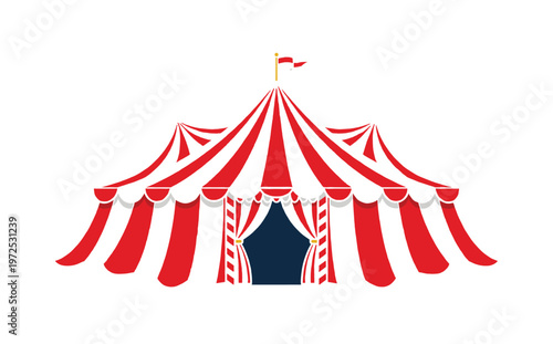 A classic red and white striped circus tent vector illustration. Perfect for carnival, festival, show, and entertainment event designs. Fun graphic symbol.