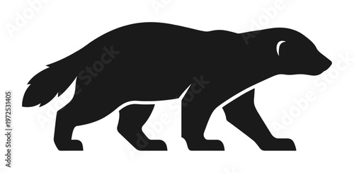 A simple black silhouette of a wolverine. This minimal vector icon shows the wild animal in a side view, perfect for a powerful logo, mascot, or nature symbol.