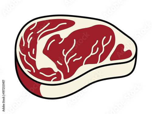 A vector illustration of a fresh raw beef steak. This graphic icon is perfect for butcher shops, restaurants, menus, grocery ads, and food-related branding.