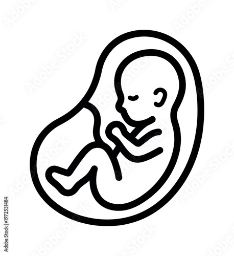 Minimalist line icon of a human fetus developing in the womb. Symbol for pregnancy, gynecology, obstetrics, and new life. Perfect for medical apps and websites.