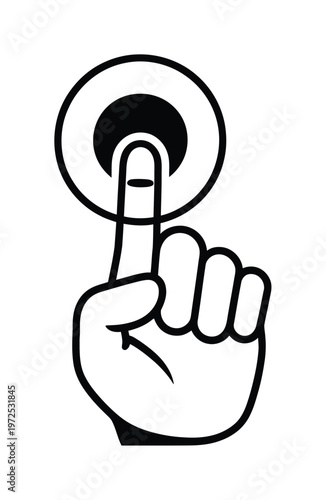 Stylized black and white of a finger pressing a button