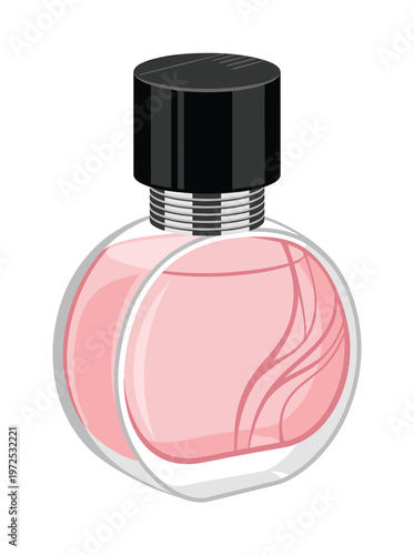 An elegant bottle of pink perfume or eau de toilette. Vector illustration for beauty, cosmetic, and fragrance concepts. Feminine scent and luxury product design.