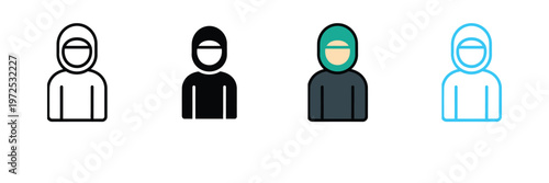 Muslim Woman Wearing Hijab Icon representing Islamic Faith, Modest Fashion, and Traditional Cultural Identity. Symbol Vector Illustration.