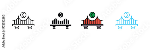 Golden Gate Bridge Icon with Dollar Sign for Toll Road, San Francisco Landmark, and Infrastructure Finance Symbol. Symbol Vector Illustration.