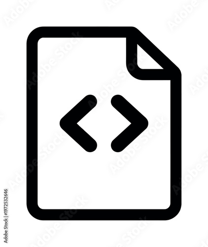 A minimal black line icon of a code file. Represents programming, software development, web scripts, and data. Perfect for UI, apps, and technology concepts.