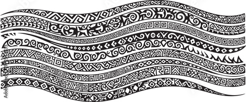 Intricate black and white wavy pattern design element